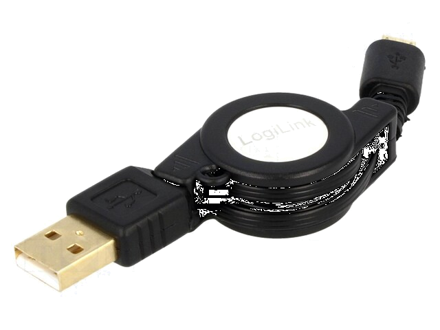 Kabel; USB 2.0,oprolbaar; USB-A-stekker,USB B-microstekker Kabel; USB 2.0,oprolbaar; USB-A-stekker,USB B-microstekker